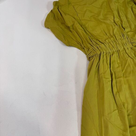 Natura Midi Dress Womens Large Green Tencel Button Down V Neck Short Sleeve Sun - Picture 6 of 9